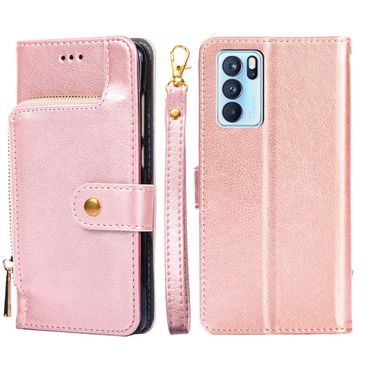 For OPPO Reno6 Pro 5G Zipper Bag PU + TPU Horizontal Flip Leather Case with Holder & Card Slot & Wallet & Lanyard(Rose Gold) by buy2fix