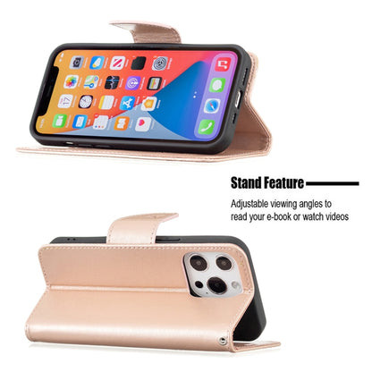 For iPhone 13 mini Embossing Two Butterflies Pattern Horizontal Flip PU Leather Case with Holder & Card Slot & Wallet & Lanyard (Rose Gold) by buy2fix