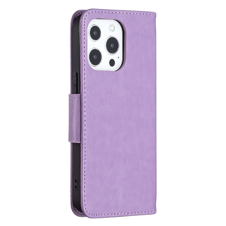 For iPhone 13 mini Embossing Two Butterflies Pattern Horizontal Flip PU Leather Case with Holder & Card Slot & Wallet & Lanyard (Purple) by buy2fix
