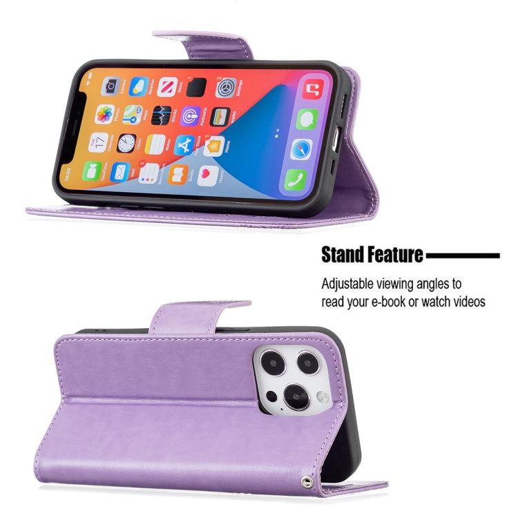 For iPhone 13 mini Embossing Two Butterflies Pattern Horizontal Flip PU Leather Case with Holder & Card Slot & Wallet & Lanyard (Purple) by buy2fix