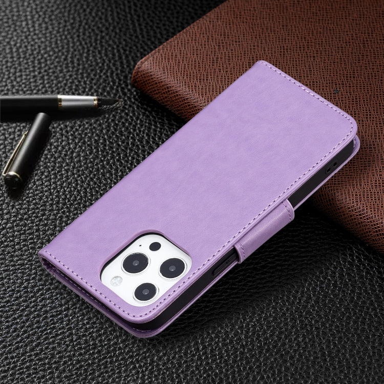 For iPhone 13 mini Embossing Two Butterflies Pattern Horizontal Flip PU Leather Case with Holder & Card Slot & Wallet & Lanyard (Purple) by buy2fix