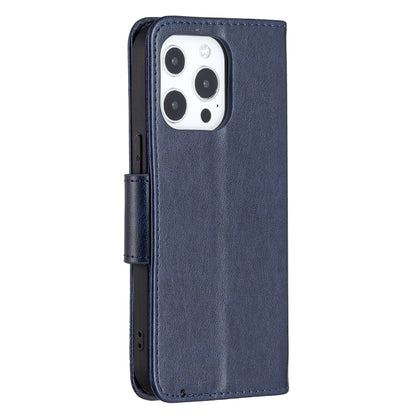 For iPhone 13 Pro Embossing Two Butterflies Pattern Horizontal Flip PU Leather Case with Holder & Card Slot & Wallet & Lanyard (Blue) - iPhone 13 Pro Cases by buy2fix | Online Shopping UK | buy2fix