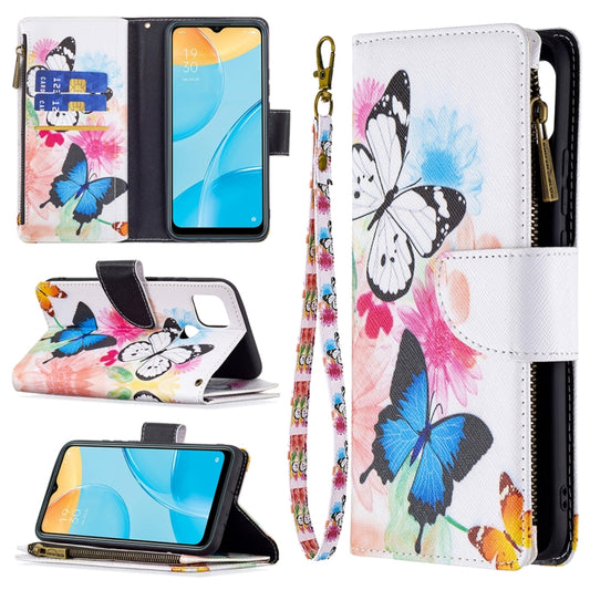 For OPPO A15 Colored Drawing Pattern Zipper Horizontal Flip Leather Case with Holder & Card Slots & Wallet(Two Butterflies) by buy2fix