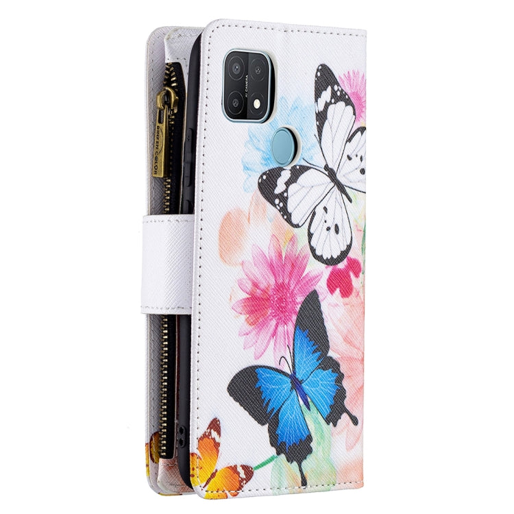 For OPPO A15 Colored Drawing Pattern Zipper Horizontal Flip Leather Case with Holder & Card Slots & Wallet(Two Butterflies) by buy2fix