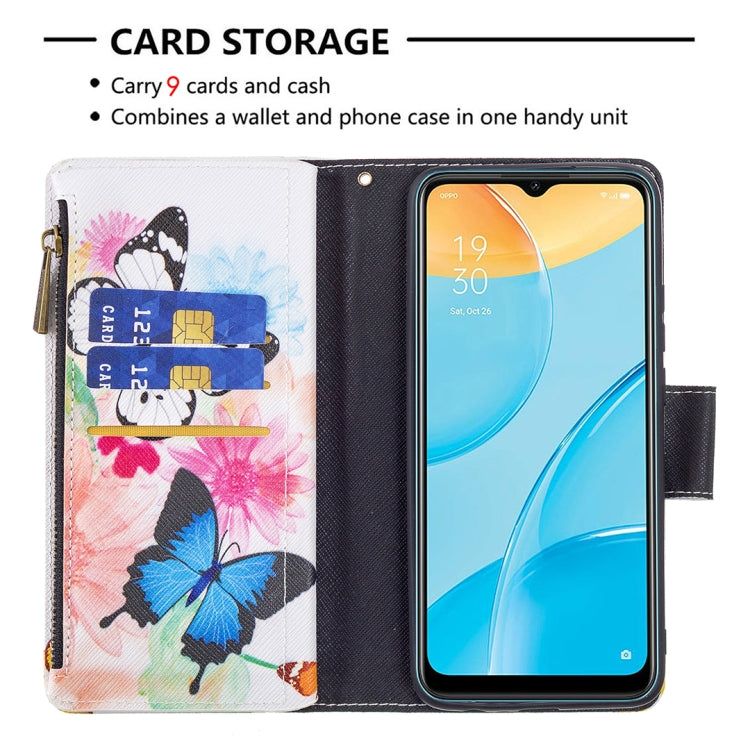 For OPPO A15 Colored Drawing Pattern Zipper Horizontal Flip Leather Case with Holder & Card Slots & Wallet(Two Butterflies) by buy2fix