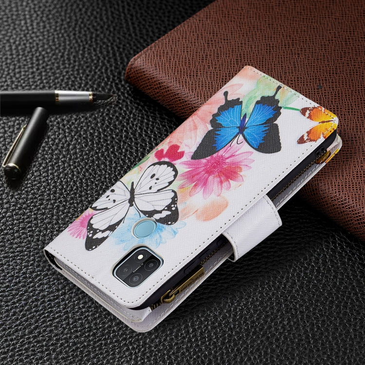 For OPPO A15 Colored Drawing Pattern Zipper Horizontal Flip Leather Case with Holder & Card Slots & Wallet(Two Butterflies) by buy2fix