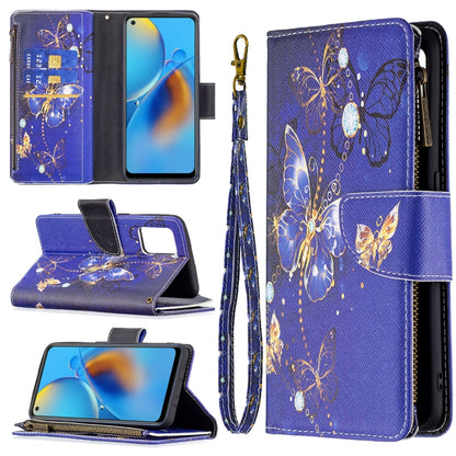 For OPPO A74 4G/F19 4G Colored Drawing Pattern Zipper Horizontal Flip Leather Case with Holder & Card Slots & Wallet(Purple Butterfly) by buy2fix