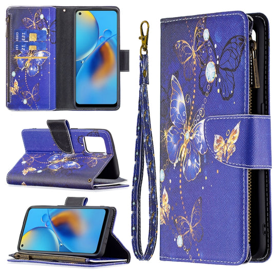 For OPPO A74 4G/F19 4G Colored Drawing Pattern Zipper Horizontal Flip Leather Case with Holder & Card Slots & Wallet(Purple Butterfly) by buy2fix
