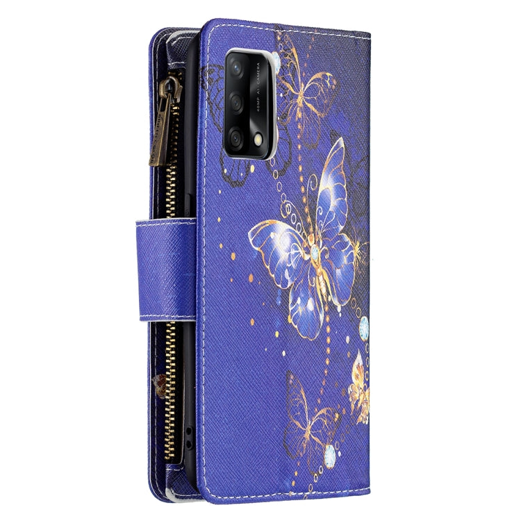 For OPPO A74 4G/F19 4G Colored Drawing Pattern Zipper Horizontal Flip Leather Case with Holder & Card Slots & Wallet(Purple Butterfly) by buy2fix