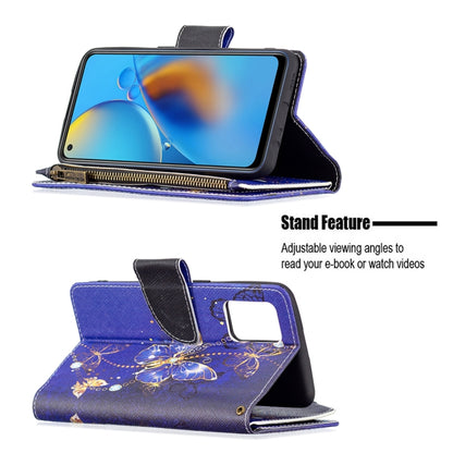 For OPPO A74 4G/F19 4G Colored Drawing Pattern Zipper Horizontal Flip Leather Case with Holder & Card Slots & Wallet(Purple Butterfly) by buy2fix