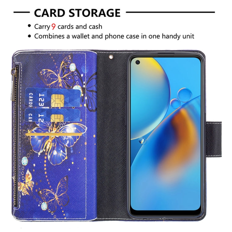 For OPPO A74 4G/F19 4G Colored Drawing Pattern Zipper Horizontal Flip Leather Case with Holder & Card Slots & Wallet(Purple Butterfly) by buy2fix