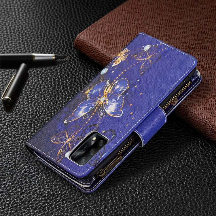 For OPPO A74 4G/F19 4G Colored Drawing Pattern Zipper Horizontal Flip Leather Case with Holder & Card Slots & Wallet(Purple Butterfly) by buy2fix
