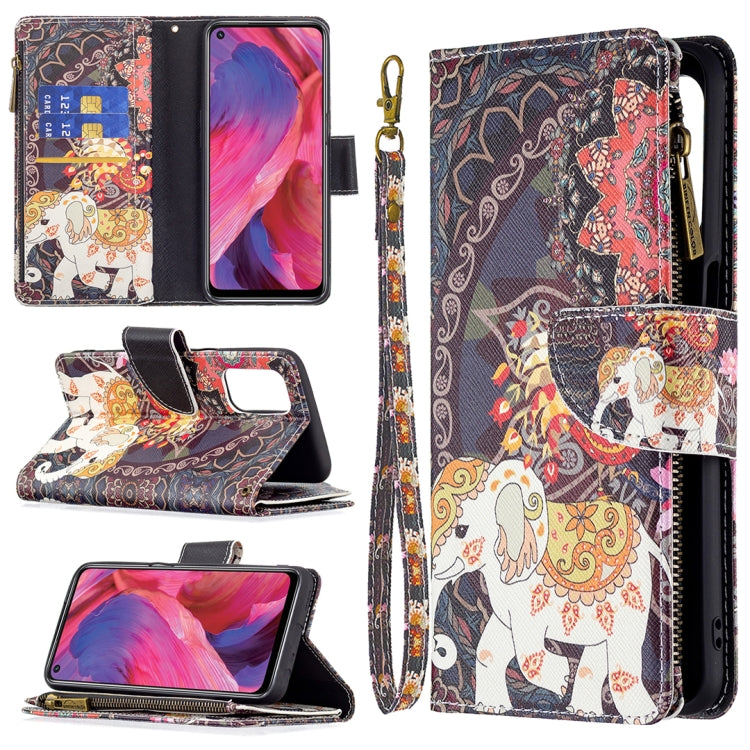 For OPPO A74 5G/A93 5G/A54 5G Colored Drawing Pattern Zipper Horizontal Flip Leather Case with Holder & Card Slots & Wallet(Flower Elephants) by buy2fix