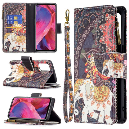For OPPO A74 5G/A93 5G/A54 5G Colored Drawing Pattern Zipper Horizontal Flip Leather Case with Holder & Card Slots & Wallet(Flower Elephants) by buy2fix