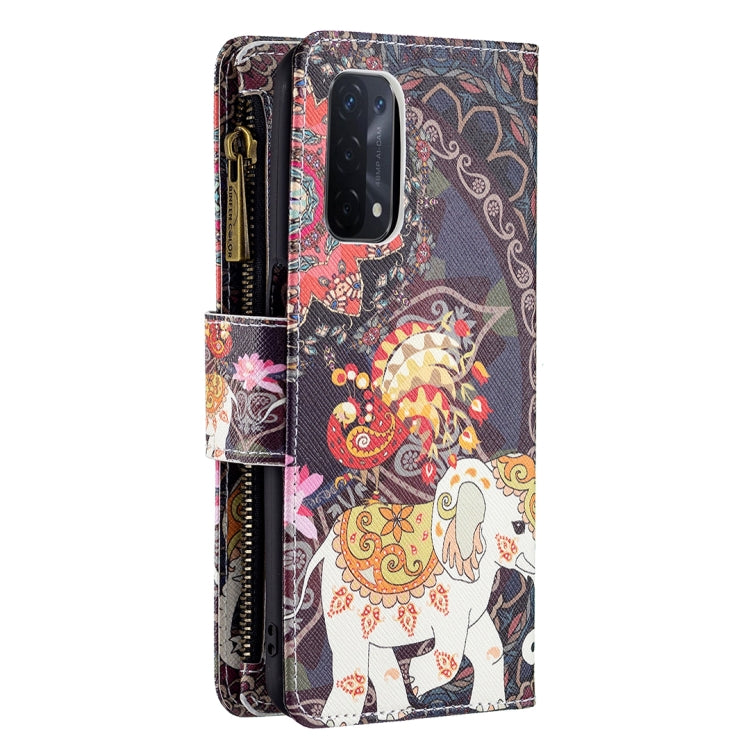 For OPPO A74 5G/A93 5G/A54 5G Colored Drawing Pattern Zipper Horizontal Flip Leather Case with Holder & Card Slots & Wallet(Flower Elephants) by buy2fix