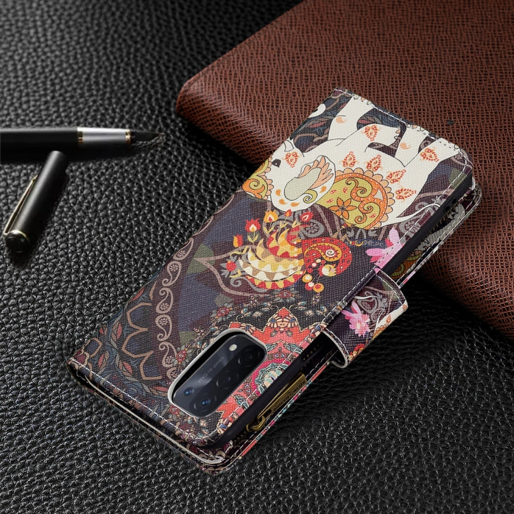 For OPPO A74 5G/A93 5G/A54 5G Colored Drawing Pattern Zipper Horizontal Flip Leather Case with Holder & Card Slots & Wallet(Flower Elephants) by buy2fix
