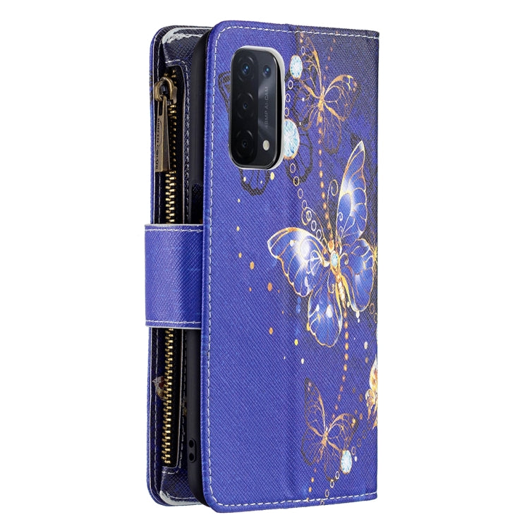 For OPPO A74 5G/A93 5G/A54 5G Colored Drawing Pattern Zipper Horizontal Flip Leather Case with Holder & Card Slots & Wallet(Purple Butterfly) by buy2fix