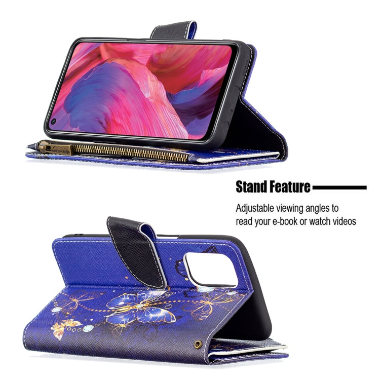 For OPPO A74 5G/A93 5G/A54 5G Colored Drawing Pattern Zipper Horizontal Flip Leather Case with Holder & Card Slots & Wallet(Purple Butterfly) by buy2fix