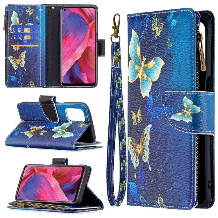 For OPPO A74 5G/A93 5G/A54 5G Colored Drawing Pattern Zipper Horizontal Flip Leather Case with Holder & Card Slots & Wallet(Gold Butterfly) by buy2fix