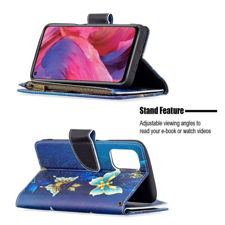 For OPPO A74 5G/A93 5G/A54 5G Colored Drawing Pattern Zipper Horizontal Flip Leather Case with Holder & Card Slots & Wallet(Gold Butterfly) by buy2fix