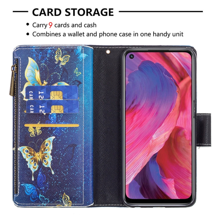 For OPPO A74 5G/A93 5G/A54 5G Colored Drawing Pattern Zipper Horizontal Flip Leather Case with Holder & Card Slots & Wallet(Gold Butterfly) by buy2fix