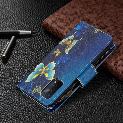 For OPPO A74 5G/A93 5G/A54 5G Colored Drawing Pattern Zipper Horizontal Flip Leather Case with Holder & Card Slots & Wallet(Gold Butterfly) by buy2fix
