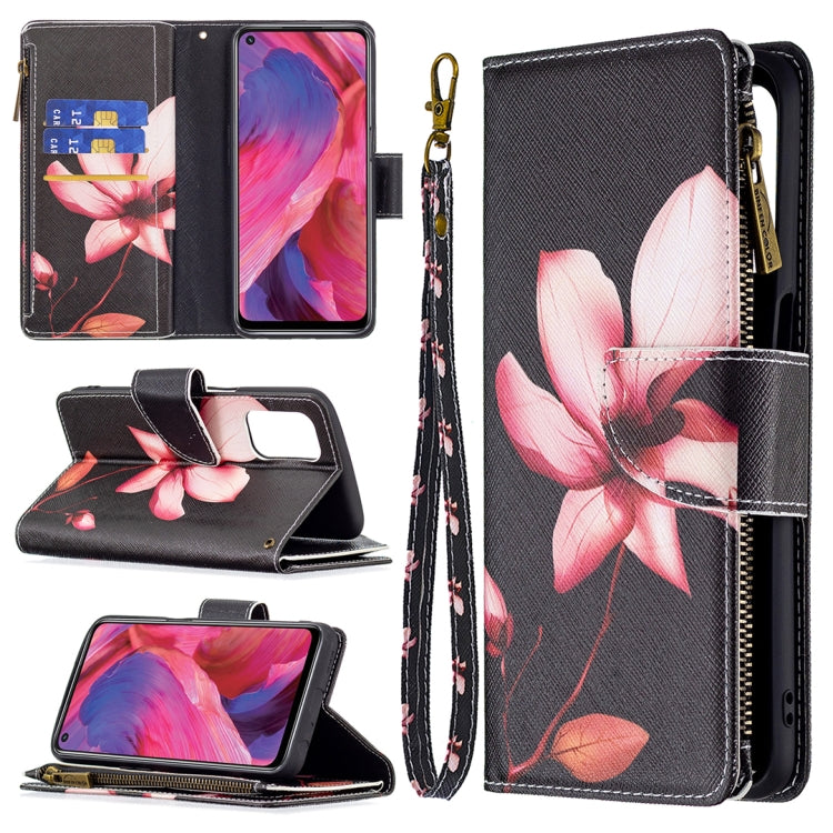 For OPPO A74 5G/A93 5G/A54 5G Colored Drawing Pattern Zipper Horizontal Flip Leather Case with Holder & Card Slots & Wallet(Lotus) by buy2fix