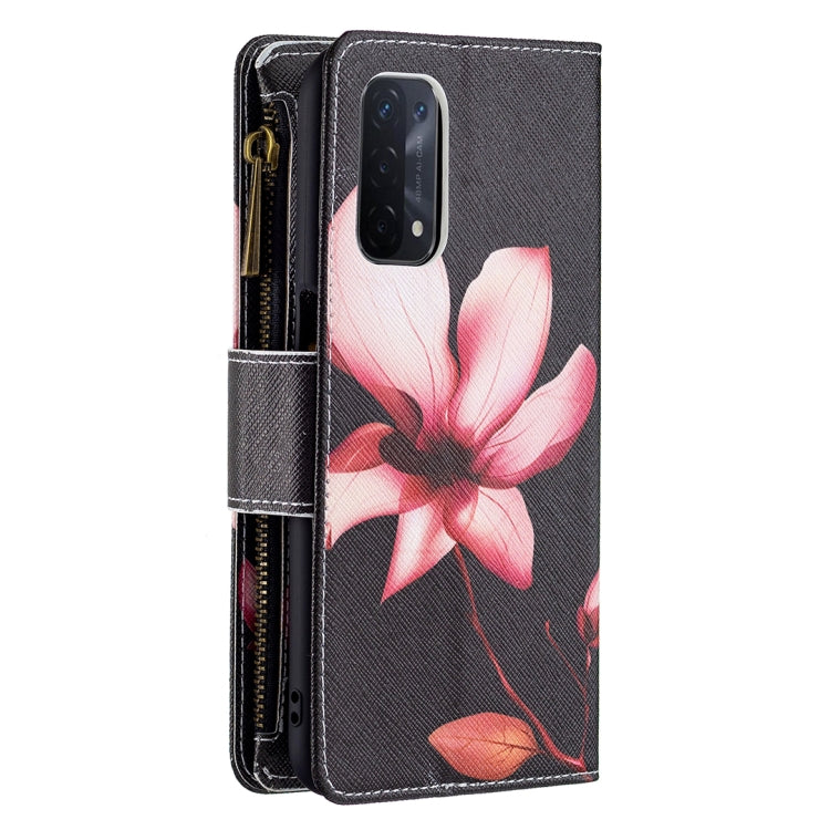 For OPPO A74 5G/A93 5G/A54 5G Colored Drawing Pattern Zipper Horizontal Flip Leather Case with Holder & Card Slots & Wallet(Lotus) by buy2fix