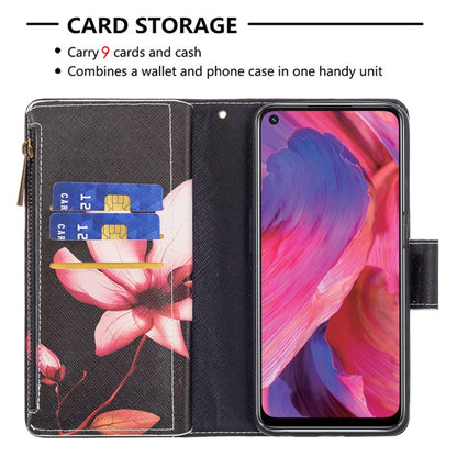 For OPPO A74 5G/A93 5G/A54 5G Colored Drawing Pattern Zipper Horizontal Flip Leather Case with Holder & Card Slots & Wallet(Lotus) by buy2fix