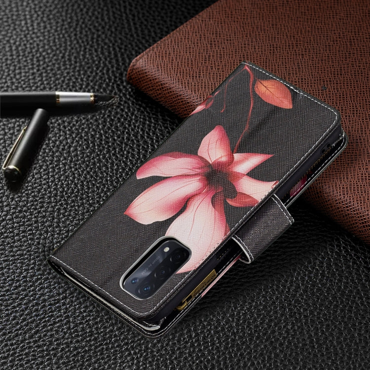 For OPPO A74 5G/A93 5G/A54 5G Colored Drawing Pattern Zipper Horizontal Flip Leather Case with Holder & Card Slots & Wallet(Lotus) by buy2fix