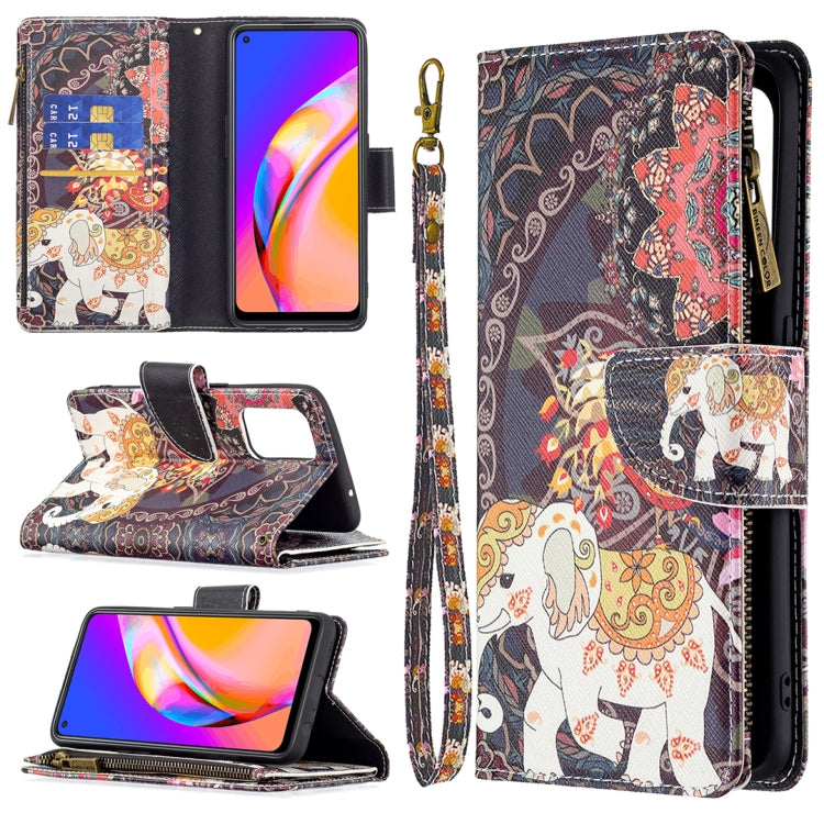 For OPPO A94 5G/F19 Pro+ 5G/Reno5 Z 5G Colored Drawing Pattern Zipper Horizontal Flip Leather Case with Holder & Card Slots & Wallet(Flower Elephants) by buy2fix