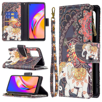 For OPPO A94 5G/F19 Pro+ 5G/Reno5 Z 5G Colored Drawing Pattern Zipper Horizontal Flip Leather Case with Holder & Card Slots & Wallet(Flower Elephants) by buy2fix