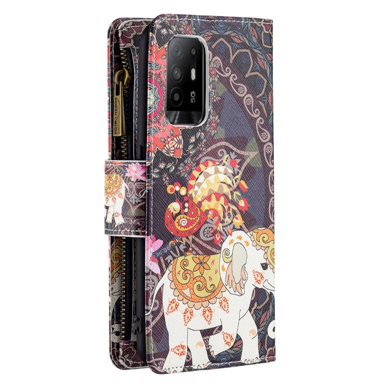 For OPPO A94 5G/F19 Pro+ 5G/Reno5 Z 5G Colored Drawing Pattern Zipper Horizontal Flip Leather Case with Holder & Card Slots & Wallet(Flower Elephants) by buy2fix