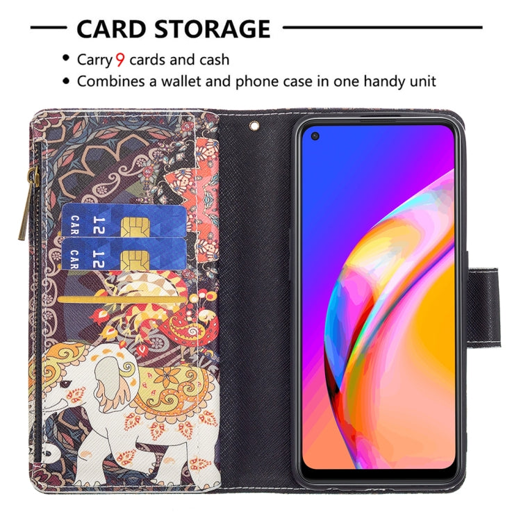 For OPPO A94 5G/F19 Pro+ 5G/Reno5 Z 5G Colored Drawing Pattern Zipper Horizontal Flip Leather Case with Holder & Card Slots & Wallet(Flower Elephants) by buy2fix
