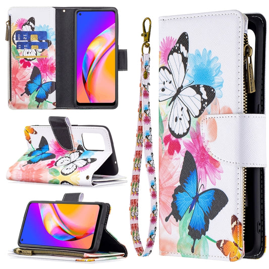 For OPPO A94 5G/F19 Pro+ 5G/Reno5 Z 5G Colored Drawing Pattern Zipper Horizontal Flip Leather Case with Holder & Card Slots & Wallet(Two Butterflies) by buy2fix