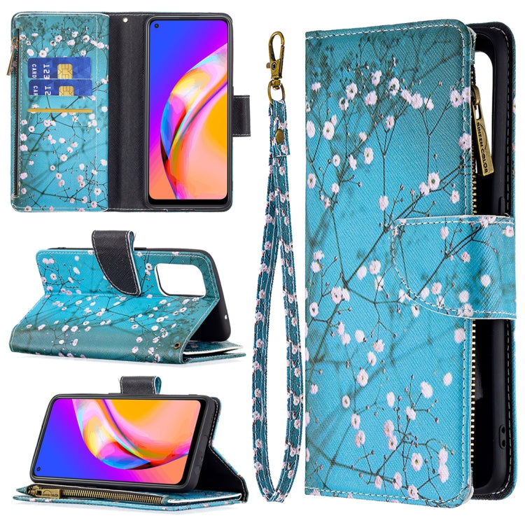 For OPPO A94 5G/F19 Pro+ 5G/Reno5 Z 5G Colored Drawing Pattern Zipper Horizontal Flip Leather Case with Holder & Card Slots & Wallet(Plum Blossom) by buy2fix