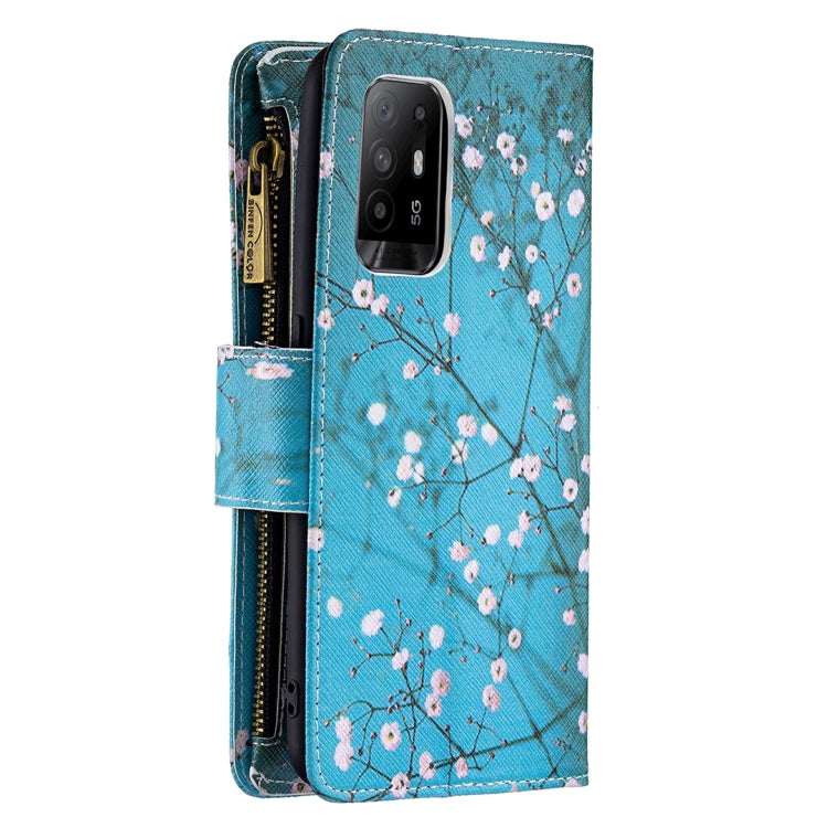 For OPPO A94 5G/F19 Pro+ 5G/Reno5 Z 5G Colored Drawing Pattern Zipper Horizontal Flip Leather Case with Holder & Card Slots & Wallet(Plum Blossom) by buy2fix