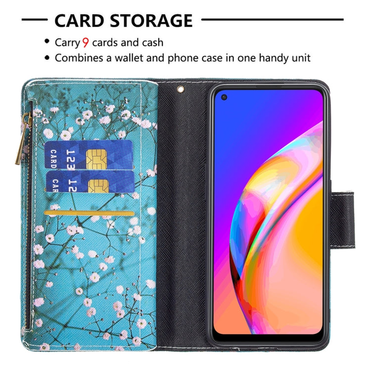 For OPPO A94 5G/F19 Pro+ 5G/Reno5 Z 5G Colored Drawing Pattern Zipper Horizontal Flip Leather Case with Holder & Card Slots & Wallet(Plum Blossom) by buy2fix