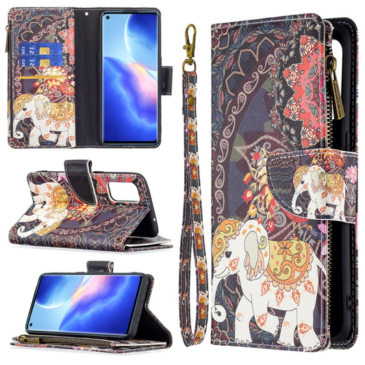 For OPPO Reno5 5G Colored Drawing Pattern Zipper Horizontal Flip Leather Case with Holder & Card Slots & Wallet(Flower Elephants) by buy2fix