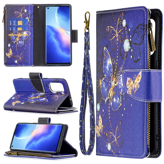 For OPPO Reno5 5G Colored Drawing Pattern Zipper Horizontal Flip Leather Case with Holder & Card Slots & Wallet(Purple Butterfly) by buy2fix