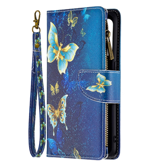 For OPPO Reno5 5G Colored Drawing Pattern Zipper Horizontal Flip Leather Case with Holder & Card Slots & Wallet(Gold Butterfly) by buy2fix