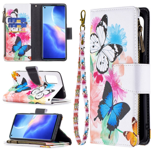 For OPPO Reno5 5G Colored Drawing Pattern Zipper Horizontal Flip Leather Case with Holder & Card Slots & Wallet(Two Butterflies) by buy2fix