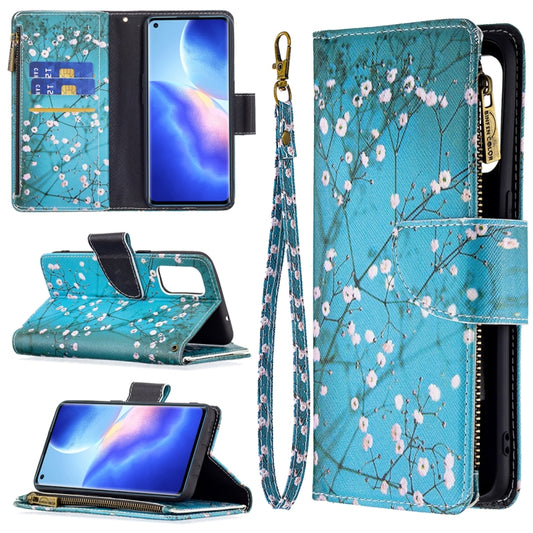 For OPPO Reno5 5G Colored Drawing Pattern Zipper Horizontal Flip Leather Case with Holder & Card Slots & Wallet(Plum Blossom) by buy2fix