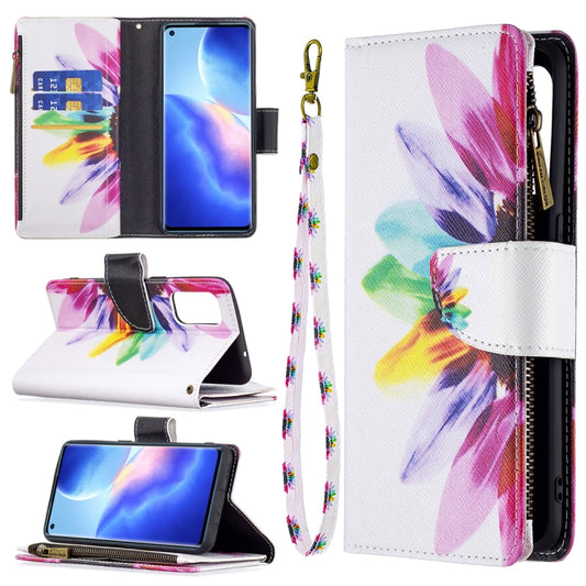 For OPPO Reno5 5G Colored Drawing Pattern Zipper Horizontal Flip Leather Case with Holder & Card Slots & Wallet(Sun Flower) by buy2fix