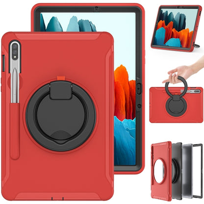 For Samsung Galaxy Tab S8 / Galaxy Tab S7 870 Shockproof TPU + PC Protective Case with 360 Degree Rotation Foldable Handle Grip Holder & Pen Slot(Red) by buy2fix