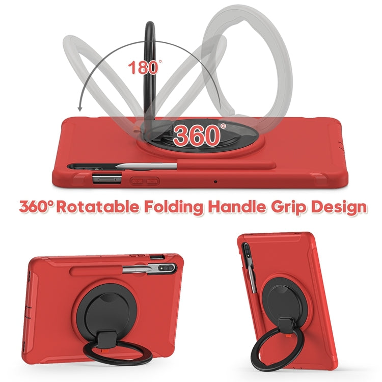 For Samsung Galaxy Tab S8 / Galaxy Tab S7 870 Shockproof TPU + PC Protective Case with 360 Degree Rotation Foldable Handle Grip Holder & Pen Slot(Red) by buy2fix