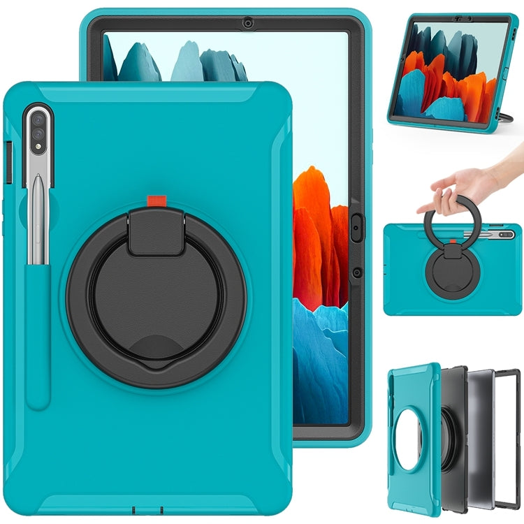 For Samsung Galaxy Tab S8 / Galaxy Tab S7 870 Shockproof TPU + PC Protective Case with 360 Degree Rotation Foldable Handle Grip Holder & Pen Slot(Blue) by buy2fix