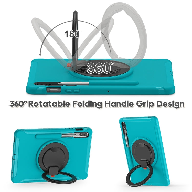 For Samsung Galaxy Tab S8 / Galaxy Tab S7 870 Shockproof TPU + PC Protective Case with 360 Degree Rotation Foldable Handle Grip Holder & Pen Slot(Blue) by buy2fix
