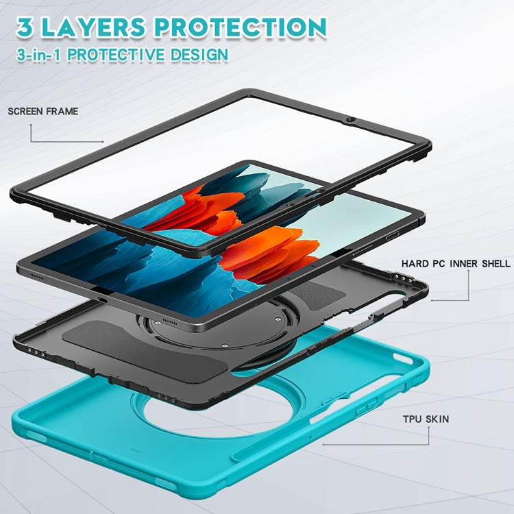 For Samsung Galaxy Tab S8 / Galaxy Tab S7 870 Shockproof TPU + PC Protective Case with 360 Degree Rotation Foldable Handle Grip Holder & Pen Slot(Blue) by buy2fix