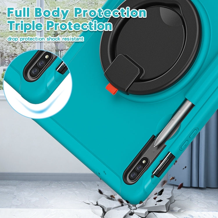 For Samsung Galaxy Tab S8 / Galaxy Tab S7 870 Shockproof TPU + PC Protective Case with 360 Degree Rotation Foldable Handle Grip Holder & Pen Slot(Blue) by buy2fix